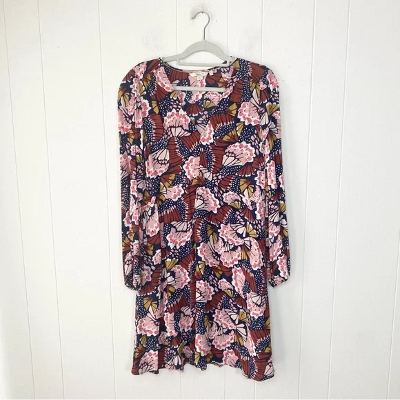 Boden V-Neck Tea Dress Flower Butterfly Petal Stamp Boho Print Dress US 12 - Picture 2 of 10